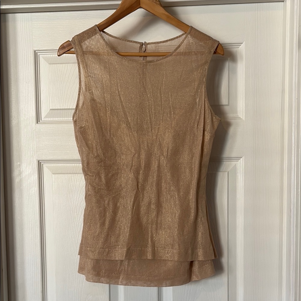 Robert Rodriquez Unique Triple-Layer Gold Shimmer Sleeveless Blouse